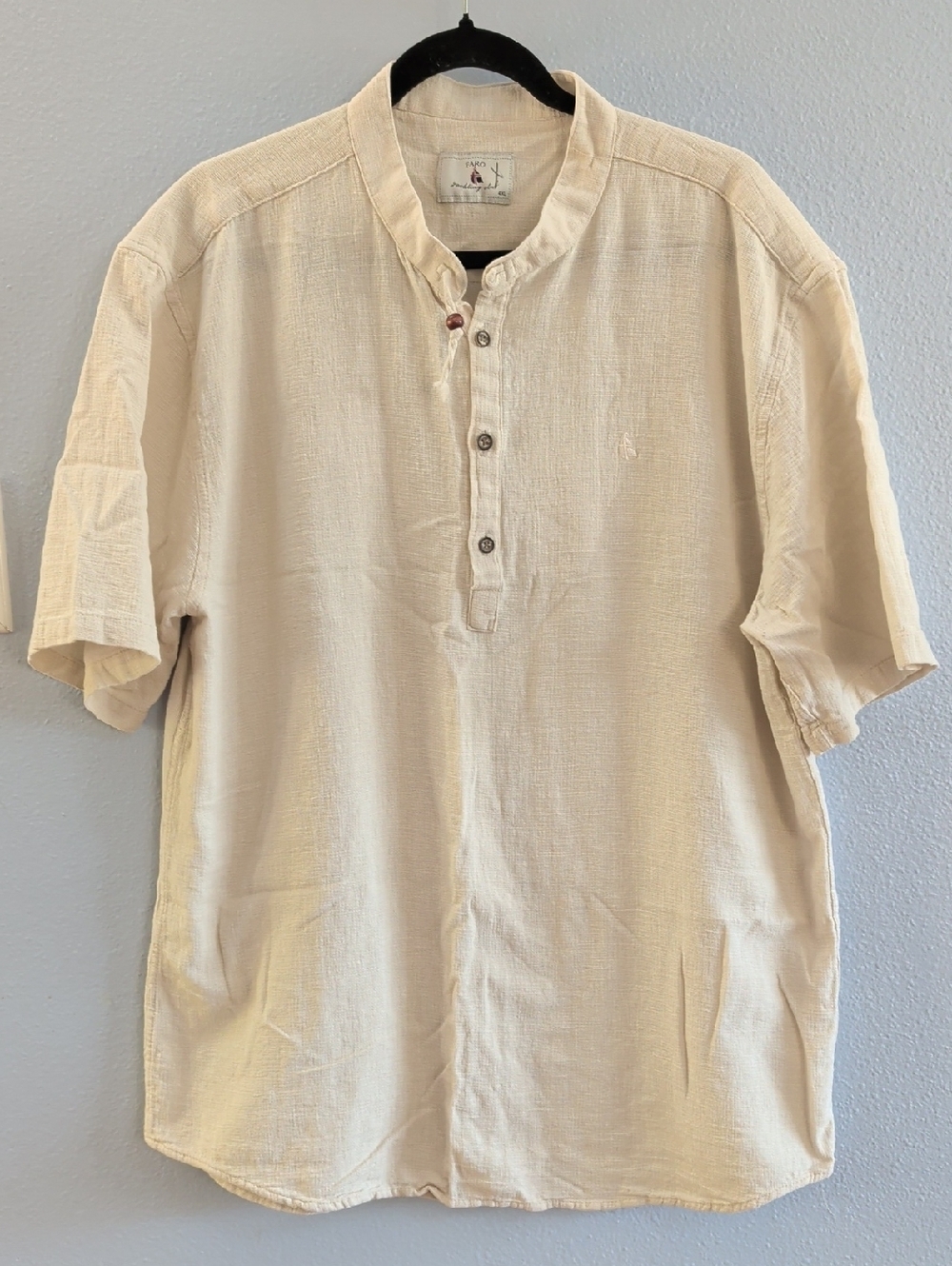 Faro Yachting Club 3 Button Linen Blend Light Beige Short-Sleeve Henley Shirt